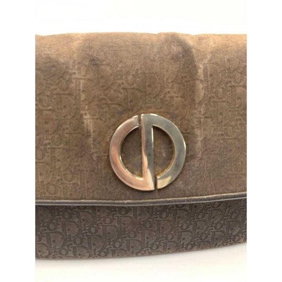 Christian Dior Two-Way Purse Brown Suede Trotter Print Leather - Picture 2 of 13